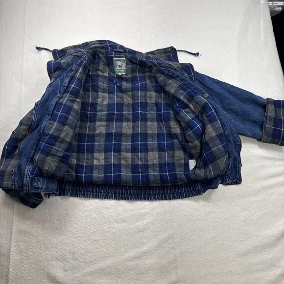 Vintage Jean Oversized Bomber Jacket with Tartan Plaid Lining Boyfriend - Picture 13 of 16